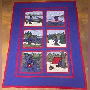 LL Bean Vintage Camping Bear Quilt 60x80